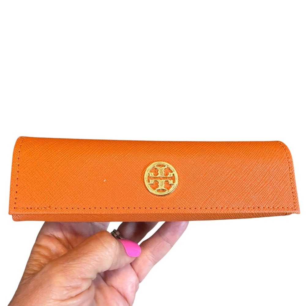 Tory Burch Orange Faux Textured Leather Eyeglass Case